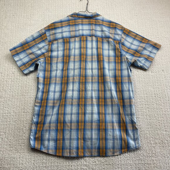 Mountain Hardwear Men's Shirt L Plaid Short Sleeve Outdoors Hiking Blue / Orange - Picture 10 of 14